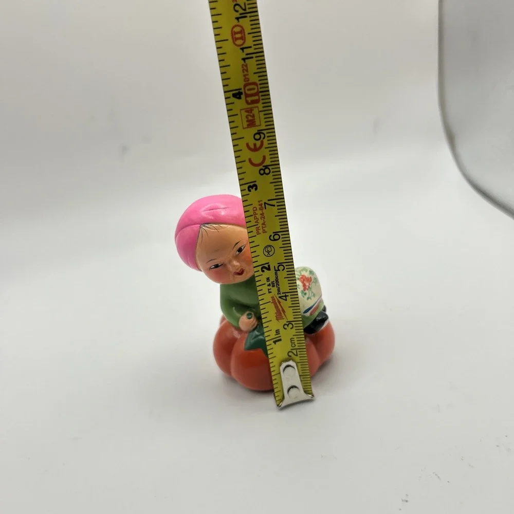 Vintage Ceramic Figurine Pencil Sharpener Asian Child on Pumpkin 1950s–70s Japan